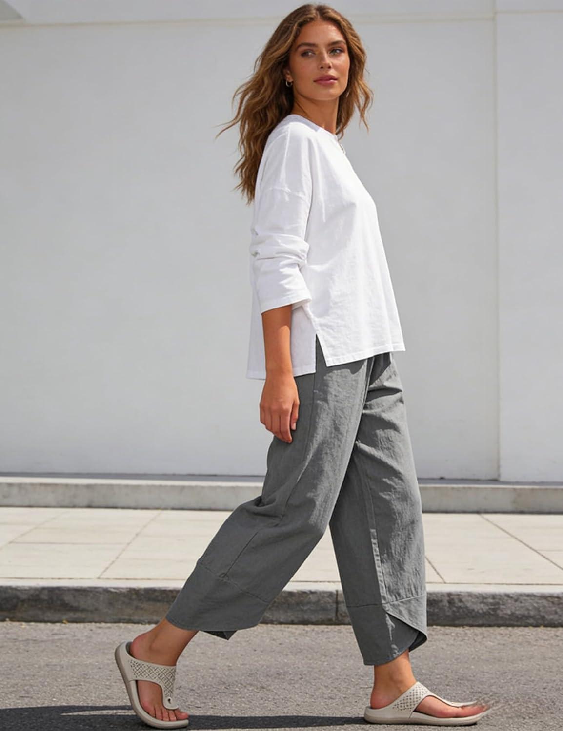 imageSpringrain Womens Capri Pants Casual Summer Cotton Cropped Lounge Pants Darkgrey