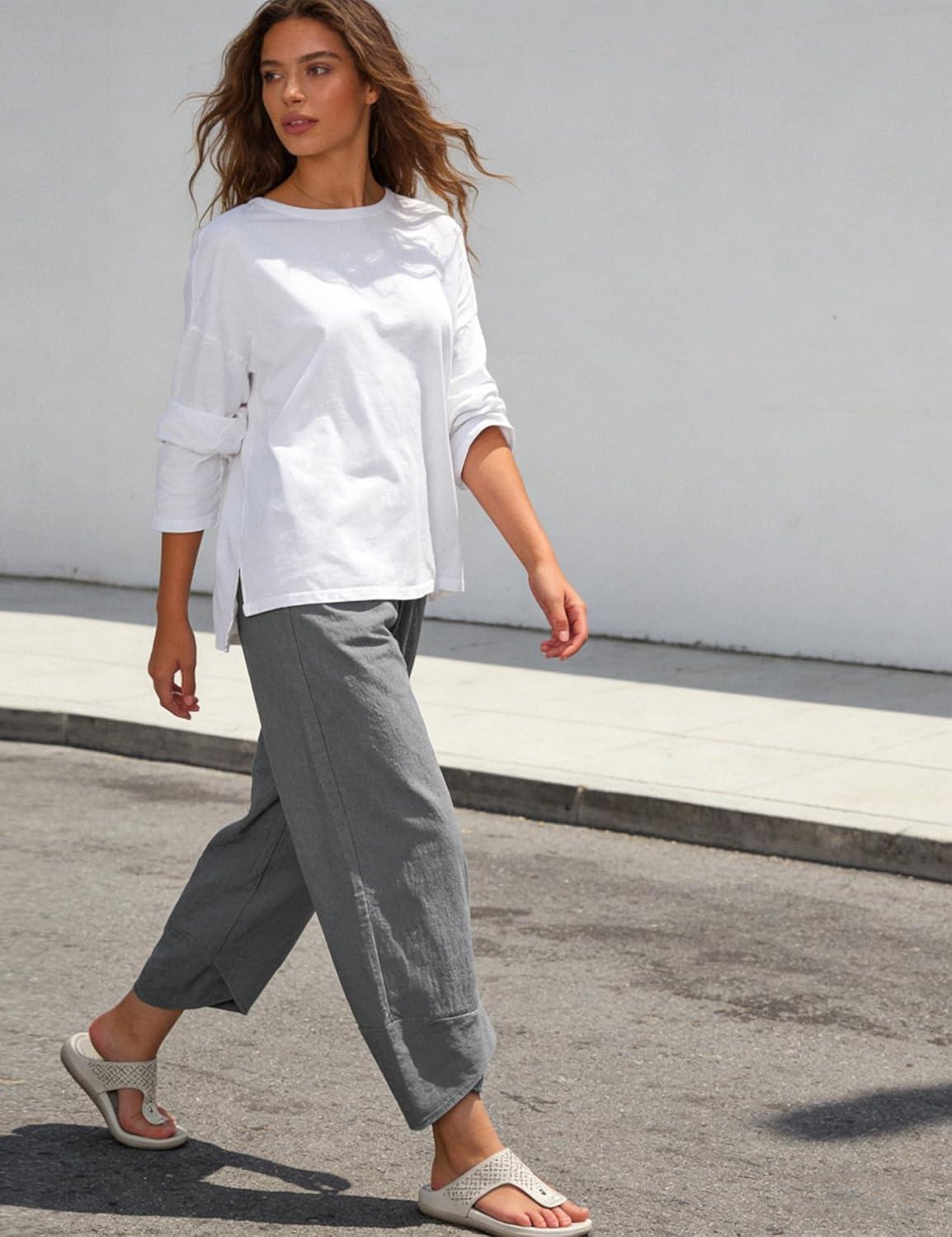 imageSpringrain Womens Capri Pants Casual Summer Cotton Cropped Lounge Pants Darkgrey
