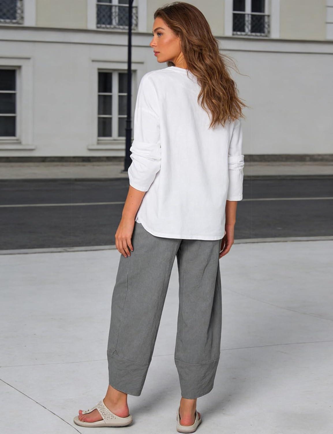 imageSpringrain Womens Capri Pants Casual Summer Cotton Cropped Lounge Pants Darkgrey