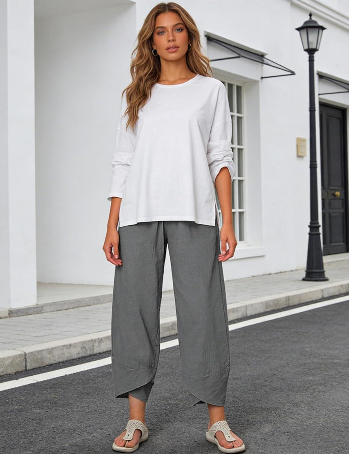 imageSpringrain Womens Capri Pants Casual Summer Cotton Cropped Lounge Pants Darkgrey