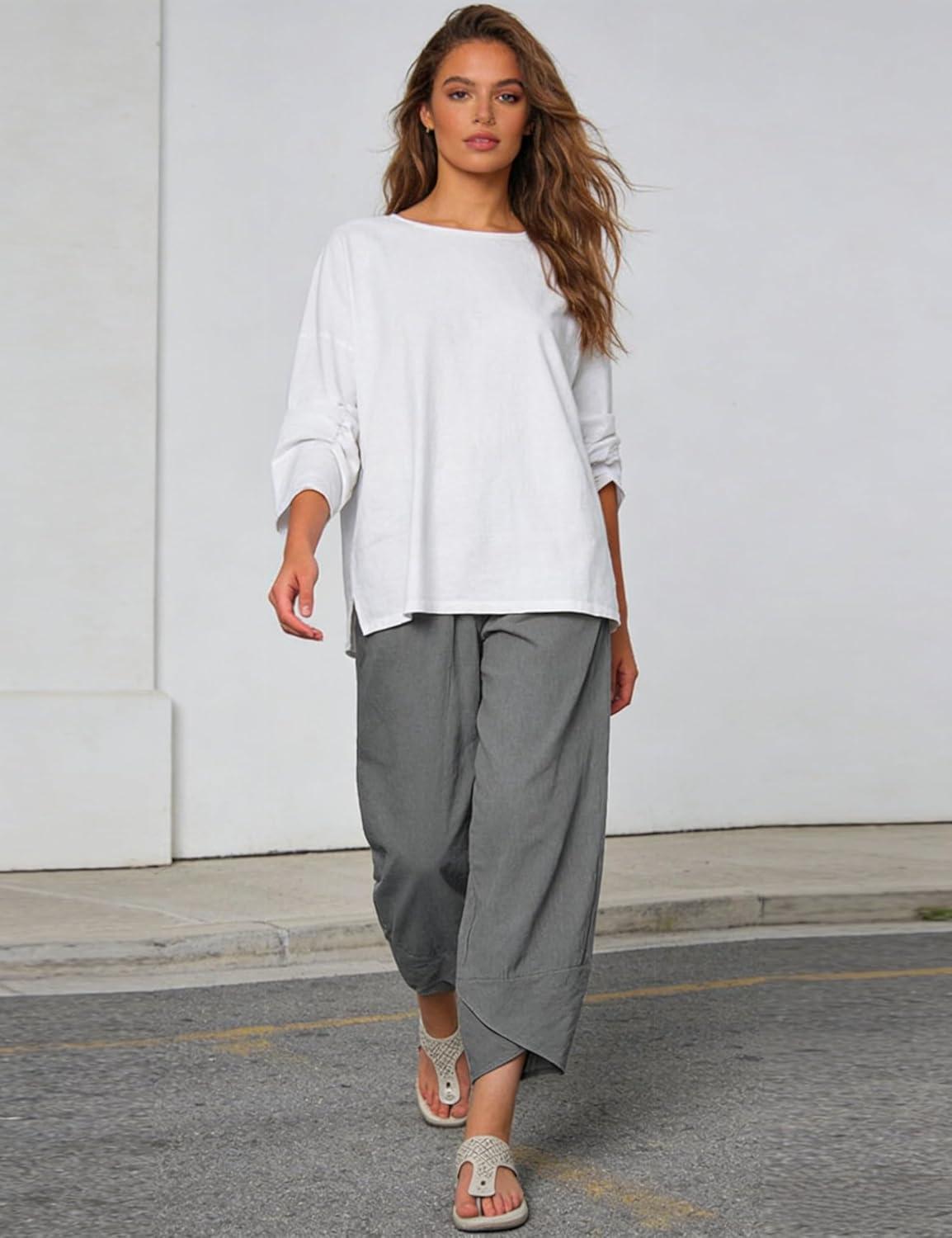 imageSpringrain Womens Capri Pants Casual Summer Cotton Cropped Lounge Pants Darkgrey