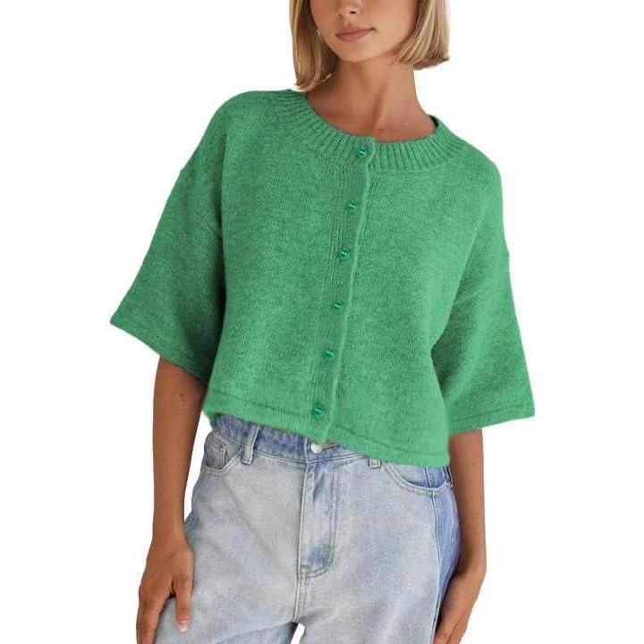imageSpringrain Cardigan Sweaters for Women Lightweight Knit Cropped Cardigan Button Up Solid KnitwearGreen