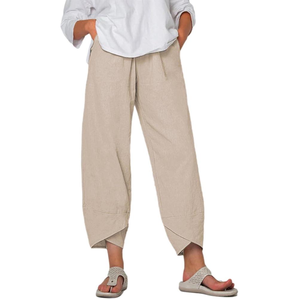 imageSpringrain Womens Capri Pants Casual Summer Cotton Cropped Lounge Pants TrousersKhakiXLarge