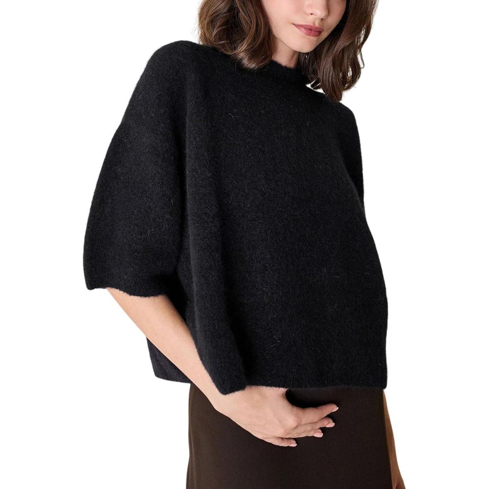 imageSpringrain Womens Half Sleeve Sweater Casual Crew Neck Sweater Lightweight Basic Knit Tops PulloverBlack