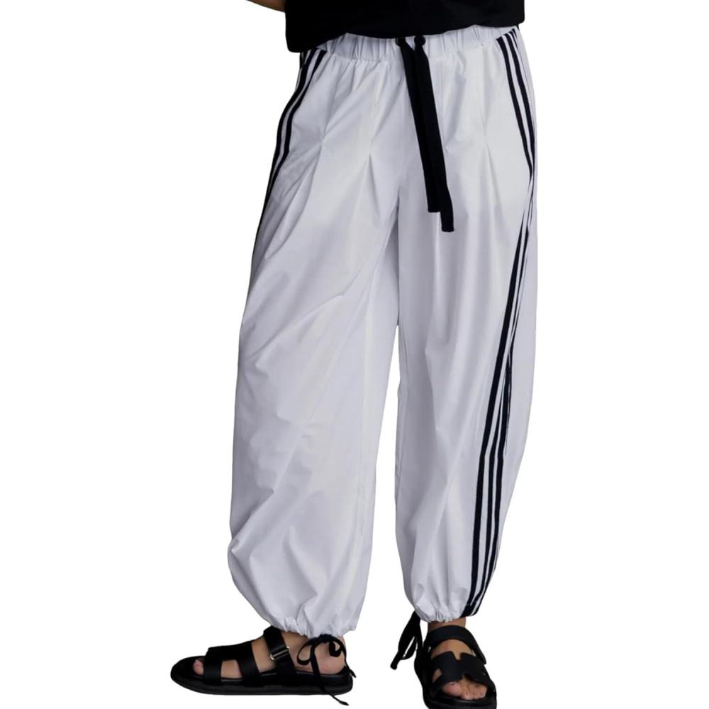imageSpringrain Womens Striped Wide Leg Track Pants Baggy High Rise Drawstring Lounge Pants with PocketsWhite