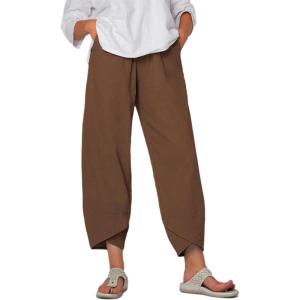 Springrain Women’s Capri Pants Casual Summer Cotton Cropped Lounge Pants Trousers(Brown)