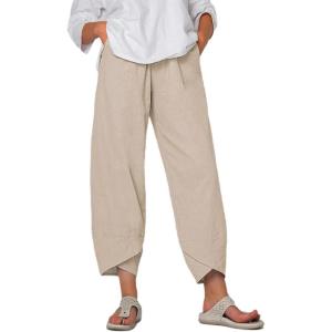 Springrain Women’s Capri Pants Casual Summer Cotton Cropped Lounge Pants Trousers(Khaki-XLarge)