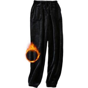 Springrain Women’s Fuzzy Pajama Pants – Fluffy Lounge Warm Fleece PJ With Pockets(Black)