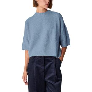 Springrain Women’s Half Sleeve Sweater Casual Crew Neck Sweater Lightweight Basic Knit Tops Pullover(Blue)