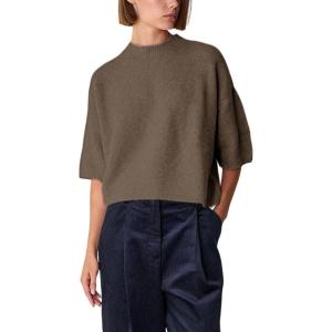 Springrain Women’s Half Sleeve Sweater Casual Crew Neck Sweater Lightweight Basic Knit Tops Pullover(Brown)