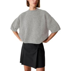 Springrain Women’s Half Sleeve Sweater Casual Crew Neck Sweater Lightweight Basic Knit Tops Pullover(Lightgrey)