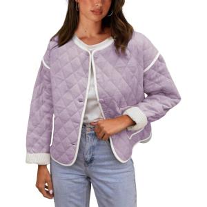 Springrain Women’s Quilted Lightweight Jackets Casual Long Sleeve Button Down Puffer Coat with Pockets(Lightpurple)