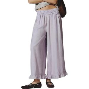 Springrain Women’s Wide Leg Linen Pants Casual Boho Beach High Waist Flowy Palazzo Pants with Ruffle Hem(Lightpurple)