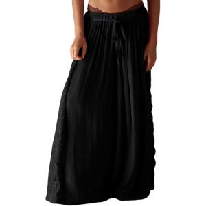 Springrain Women’s Wide Leg Palazzo Pants High Waisted Flowy Lounge Trousers Boho Pants with Lace Panel(Black)