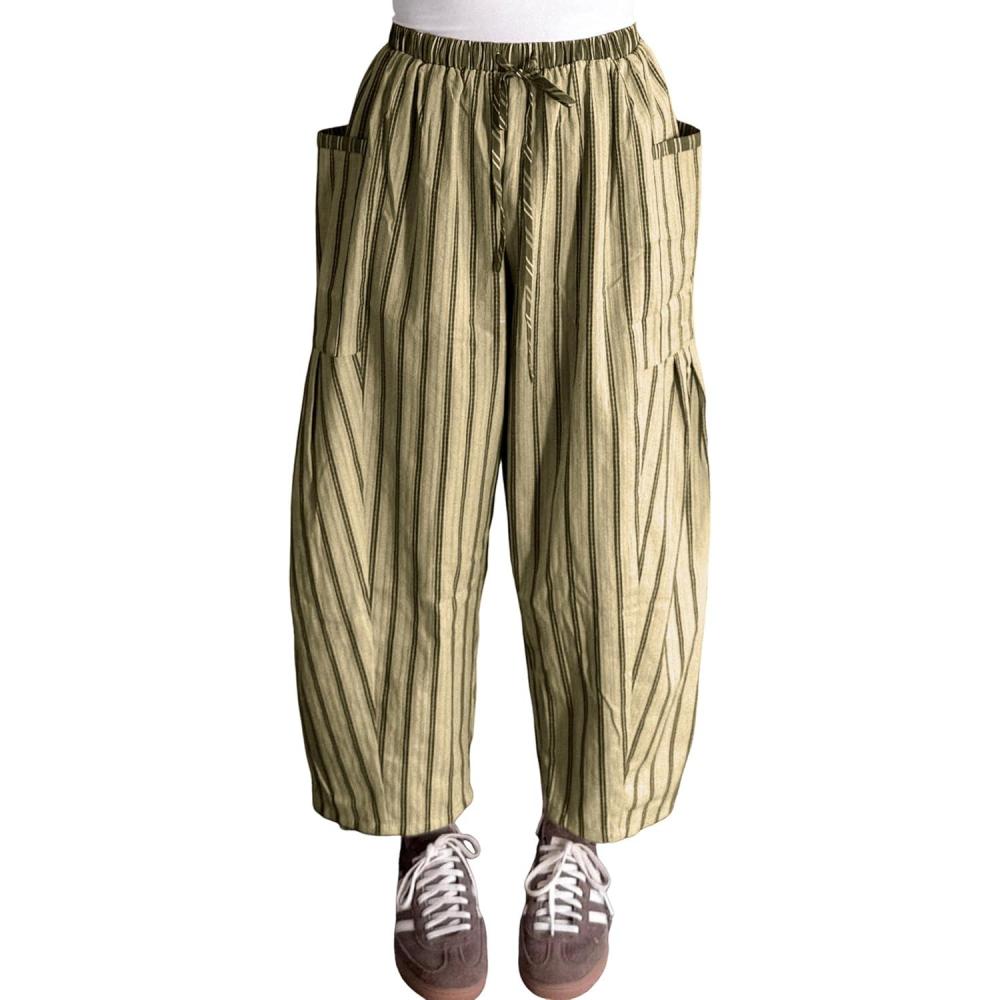 imageSpringrain Womens Striped Wide Leg Barrel Pants Casual Drawstring Harem Pants Palazzo Trousers with PocketsOlive