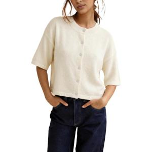 Springrain Womens Cropped Cardigan Lightweight Crewneck Summer Cardigan Casual Button Down Knit Sweater Tops(Beige)