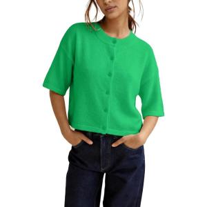 Springrain Womens Cropped Cardigan Lightweight Crewneck Summer Cardigan Casual Button Down Knit Sweater Tops(Green)