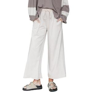 Springrain Women’s Casual Wide Leg Pants Drawstring High Waist Cotton Sweatpants with Back Patch Pockets(Beige)