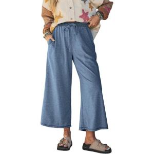 Springrain Women’s Casual Wide Leg Pants Drawstring High Waist Cotton Sweatpants with Back Patch Pockets(Dustyblue)