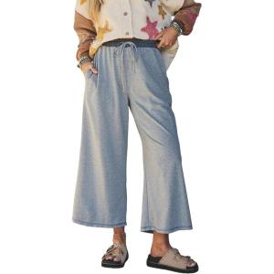 Springrain Women’s Casual Wide Leg Pants Drawstring High Waist Cotton Sweatpants with Back Patch Pockets(Grey)