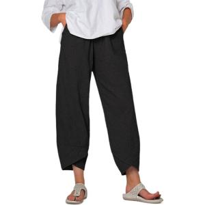 Springrain Women’s Capri Pants Casual Summer Cotton Cropped Tulip Pants Lounge Pants Trousers(Black)