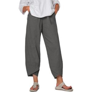 Springrain Women’s Capri Pants Casual Summer Cotton Cropped Tulip Pants Lounge Pants Trousers(Darkgrey)