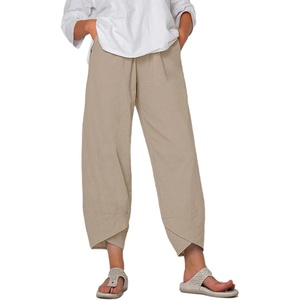 Springrain Women’s Capri Pants Casual Summer Cotton Linen Cropped Tulip Pants Lounge Pants Trousers(Darkkhaki)