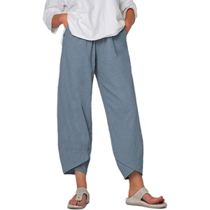 Springrain Women’s Capri Pants Casual Summer Cotton Linen Cropped Tulip Pants Lounge Pants Trousers(Dustyblue)