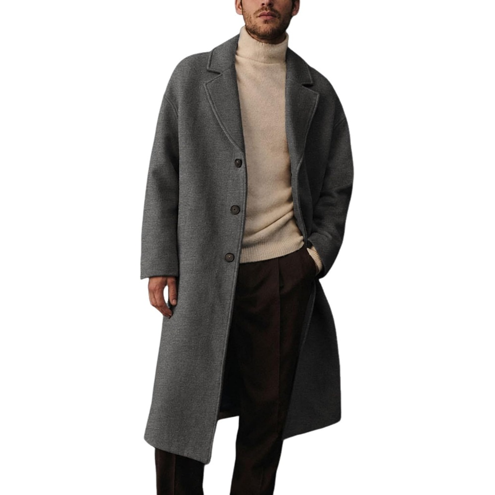 image:imageSpringrain Mens Wool Blend Single Breasted Warm Long OvercoatGrey