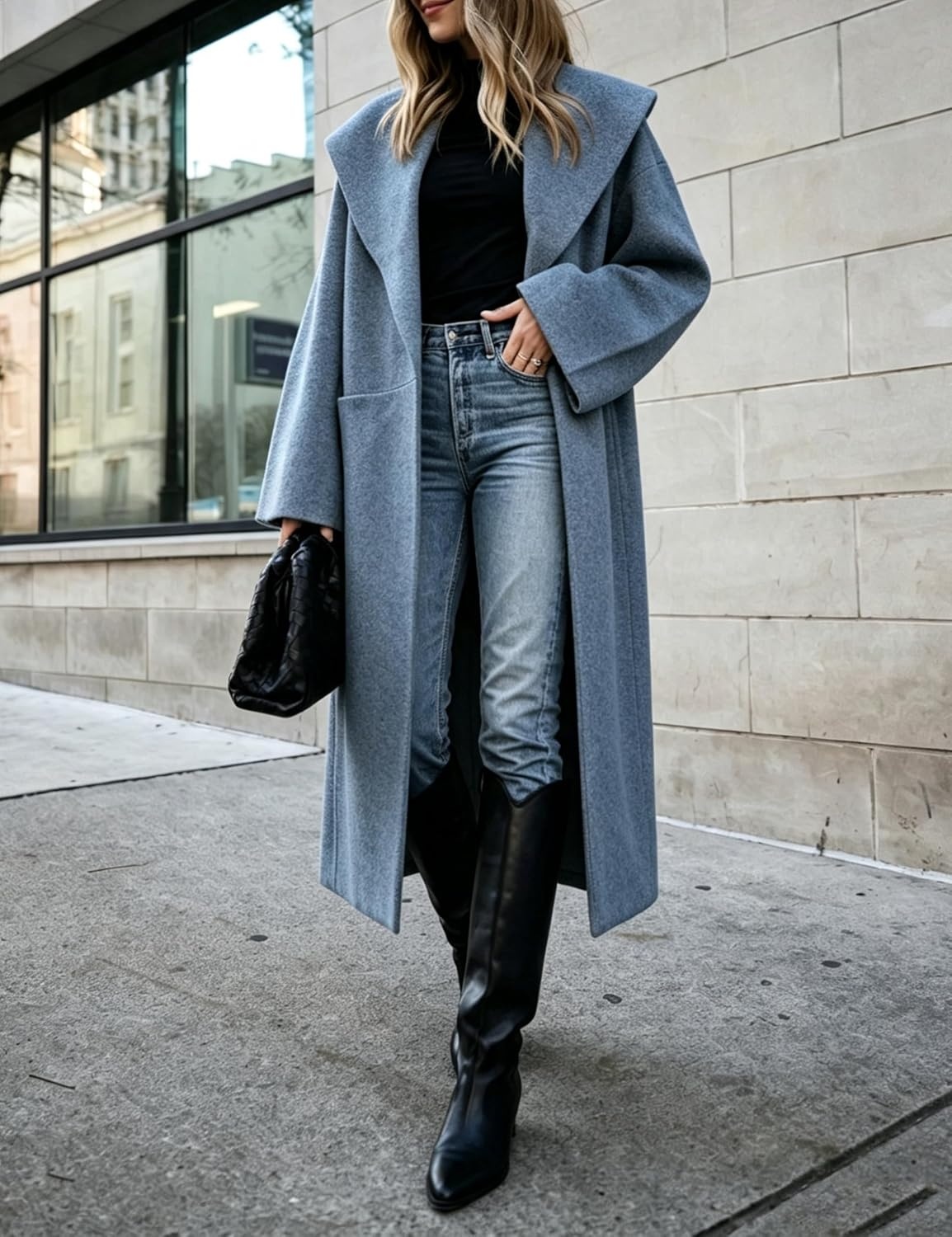 image:imageSpringrain Womens Shawl Collar Cardigan Coat Knit Sweater Spacious front pockets slouchy oversized silhouette soft solid knit elegant draping versatile fall winter outerwearBluegrey