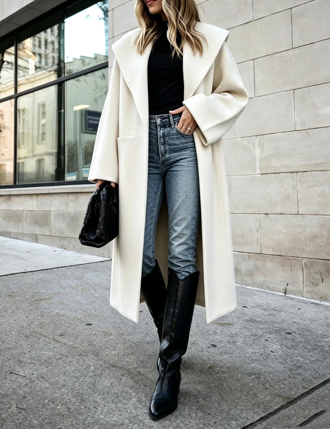 image:imageSpringrain Womens Shawl Collar Cardigan Coat Knit Sweater Spacious front pockets slouchy oversized silhouette soft solid knit elegant draping versatile fall winter outerwearBeige