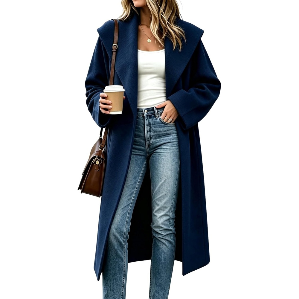 image:imageSpringrain Womens Shawl Collar Cardigan Coat Knit Sweater  Spacious front pockets slouchy oversized silhouette soft solid knit elegant draping versatile fall winter outerwearNavy