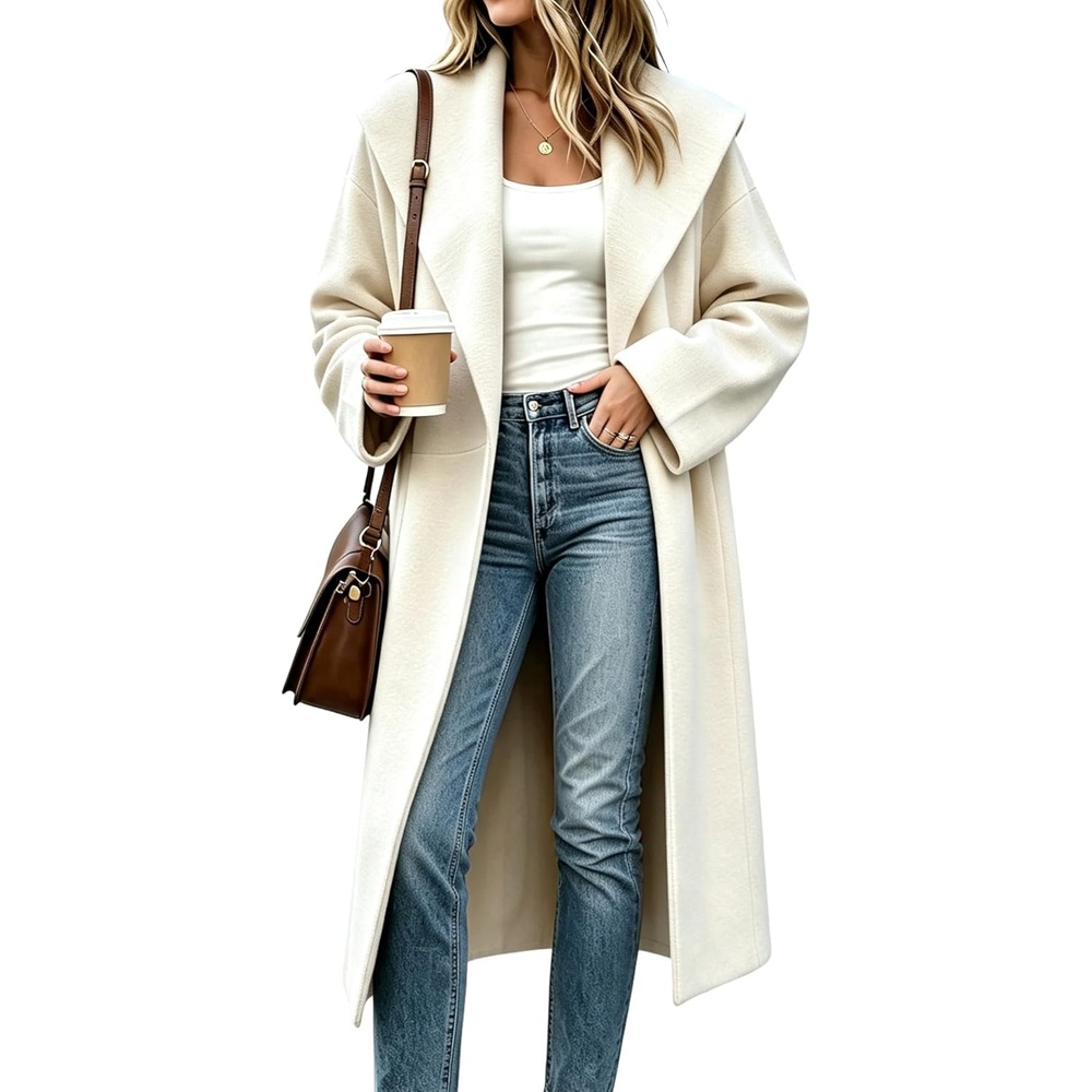 image:imageSpringrain Womens Shawl Collar Cardigan Coat Knit Sweater  Spacious front pockets slouchy oversized silhouette soft solid knit elegant draping versatile fall winter outerwearBeige