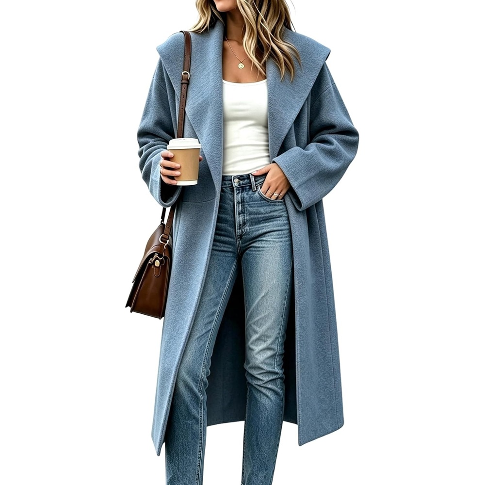 image:imageSpringrain Womens Shawl Collar Cardigan Coat Knit Sweater Spacious front pockets slouchy oversized silhouette soft solid knit elegant draping versatile fall winter outerwearBluegrey
