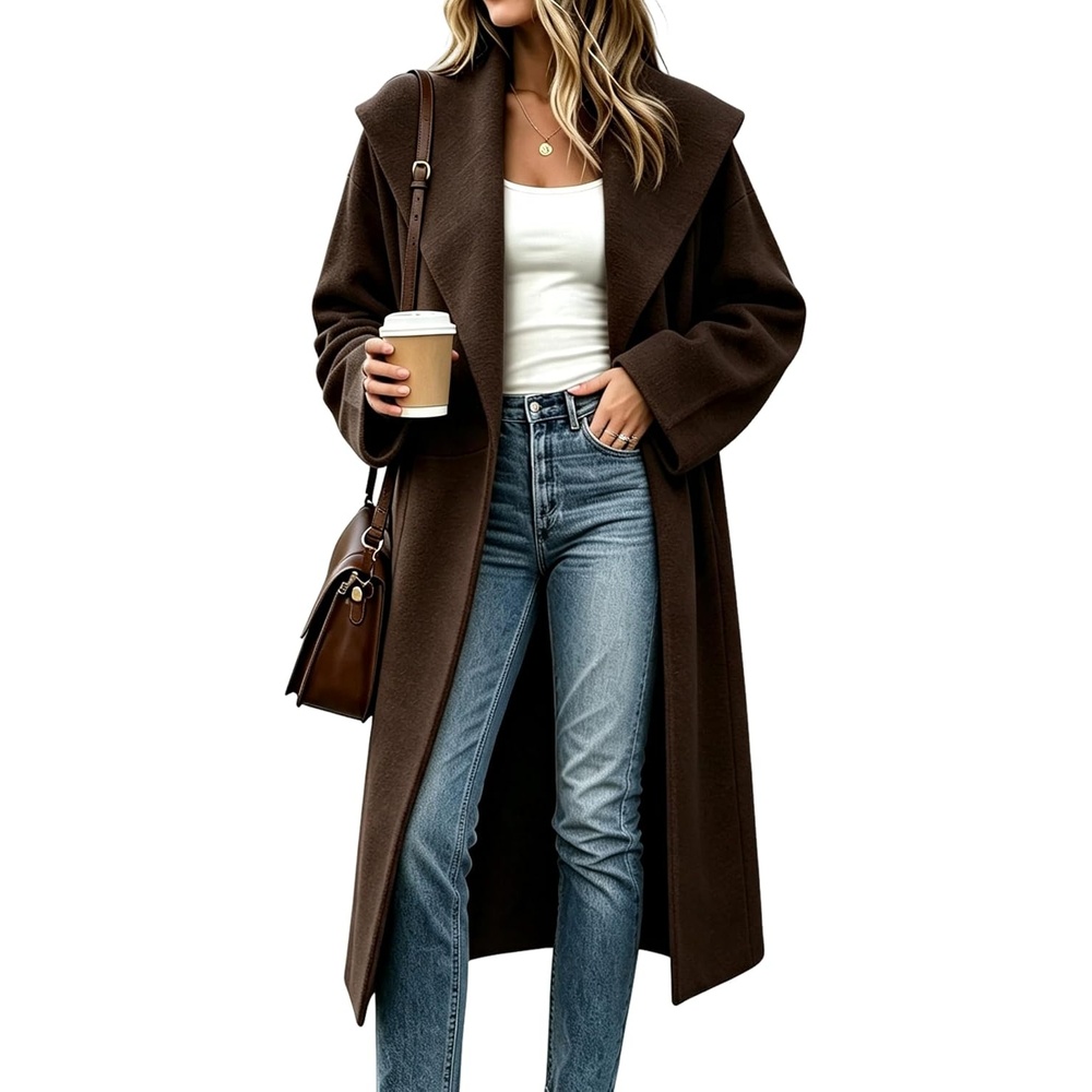 image:imageSpringrain Womens Shawl Collar Cardigan Coat Knit Sweater  Spacious front pockets slouchy oversized silhouette soft solid knit elegant draping versatile fall winter outerwearTaupe