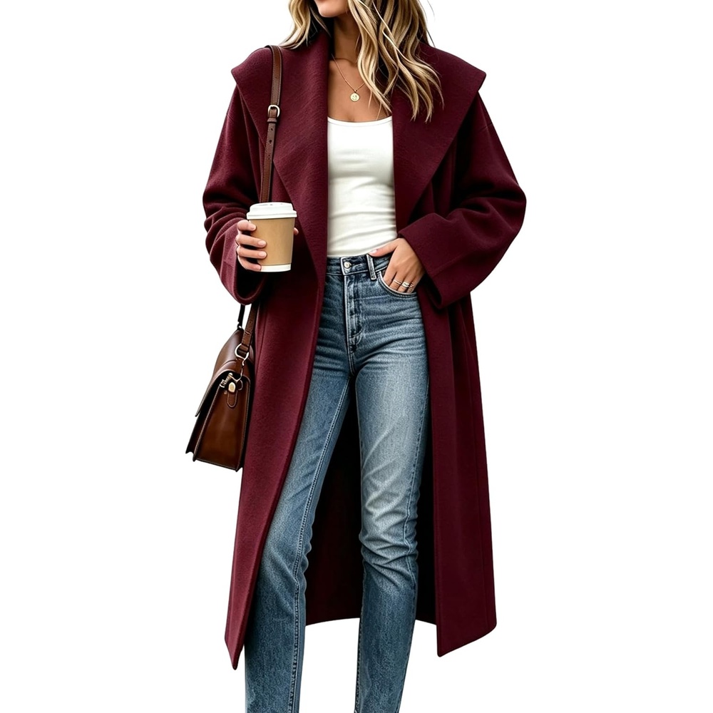 image:imageSpringrain Womens Shawl Collar Cardigan Coat Knit Sweater  Spacious front pockets slouchy oversized silhouette soft solid knit elegant draping versatile fall winter outerwearRed
