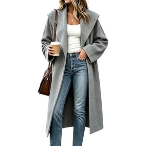 Springrain Women’s Shawl Collar Cardigan Coat Knit Sweater | Spacious front pockets, slouchy oversized silhouette, soft solid knit, elegant draping, versatile fall winter outerwear(Grey)