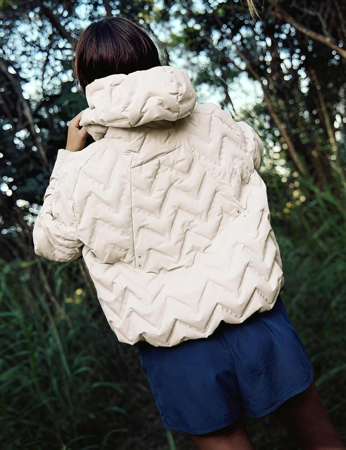 image:imageSpringrain Womens Quilted Zip Up Puffer Jacket Outdoor Coat Full Zip Front Warm Winter Casual Jacket Cropped DropShoulder Silhouette Easy Layering Side PocketsBeige