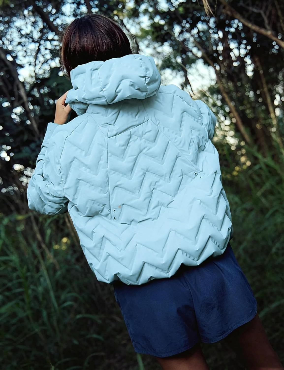 image:imageSpringrain Womens Quilted Zip Up Puffer Jacket Outdoor Coat Full Zip Front Warm Winter Casual Jacket Cropped DropShoulder Silhouette Easy Layering Side PocketsBlue