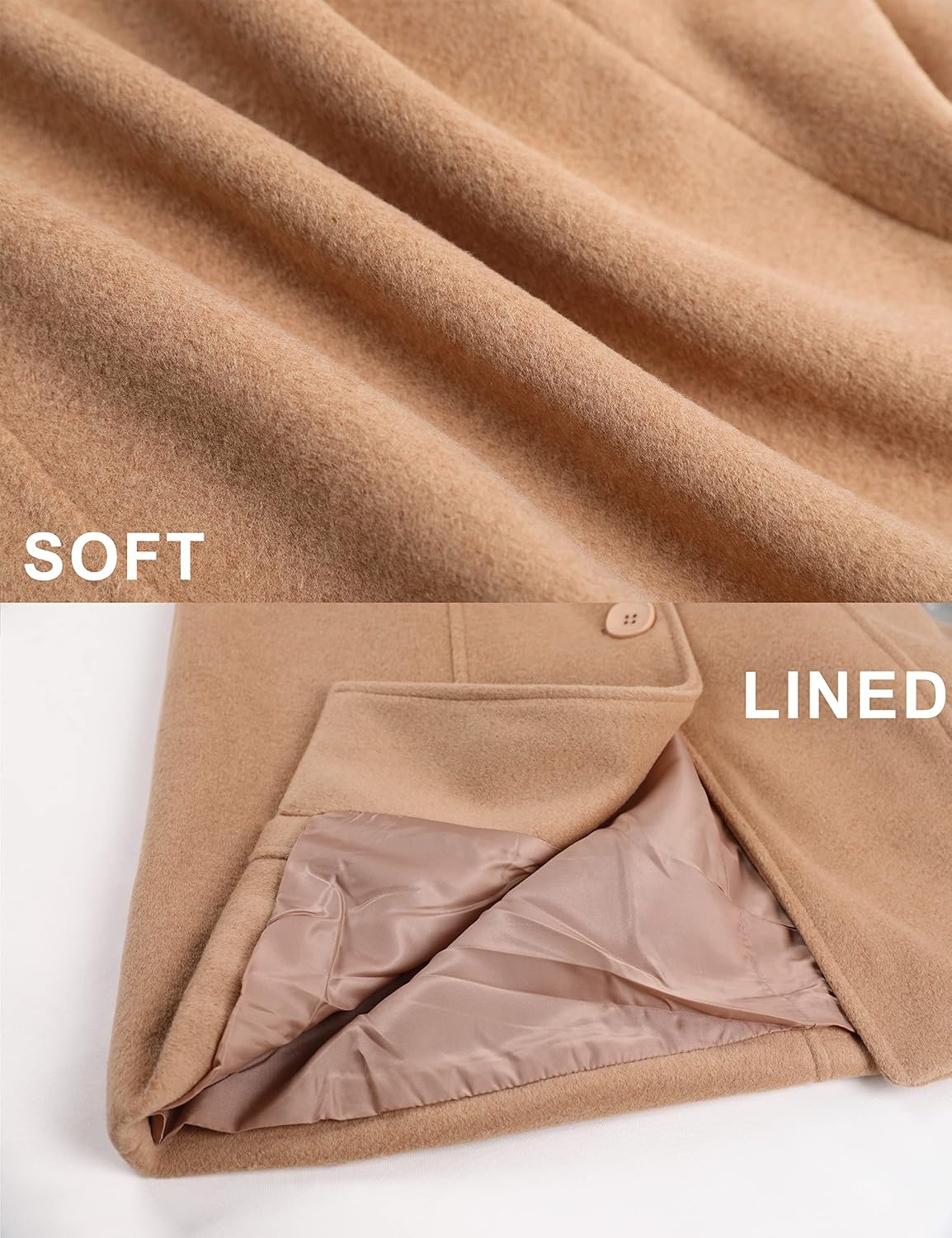 image:imageSpringrain Womens Winter Wool Blend Coat Single Breasted Peacoat Elegant Warm Turn Down Collar Overcoat Casual Knee Length Mid Long Trench Coat Versatile Office Daily OuterwearCamel