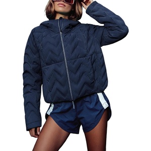 Springrain Women’s Quilted Zip Up Puffer Jacket Outdoor Coat | Full Zip Front, Warm Winter Casual Jacket, Cropped Drop‑Shoulder Silhouette, Easy Layering, Side Pockets(Navy)