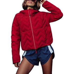 Springrain Women’s Quilted Zip Up Puffer Jacket Outdoor Coat | Full Zip Front, Warm Winter Casual Jacket, Cropped Drop‑Shoulder Silhouette, Easy Layering, Side Pockets(Red)