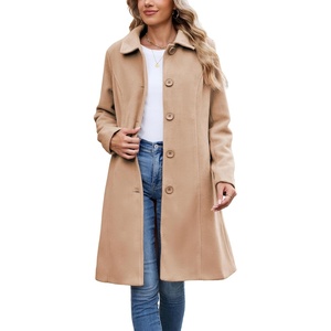 Springrain Women’s Winter Wool Blend Coat Single Breasted Peacoat | Elegant Warm Turn Down Collar Overcoat, Casual Knee Length Mid Long Trench Coat, Versatile Office Daily Outerwear(Camel)