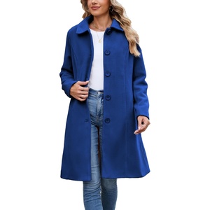 Springrain Women’s Winter Wool Blend Coat Single Breasted Peacoat | Elegant Warm Turn Down Collar Overcoat, Casual Knee Length Mid Long Trench Coat, Versatile Office Daily Outerwear(Blue)