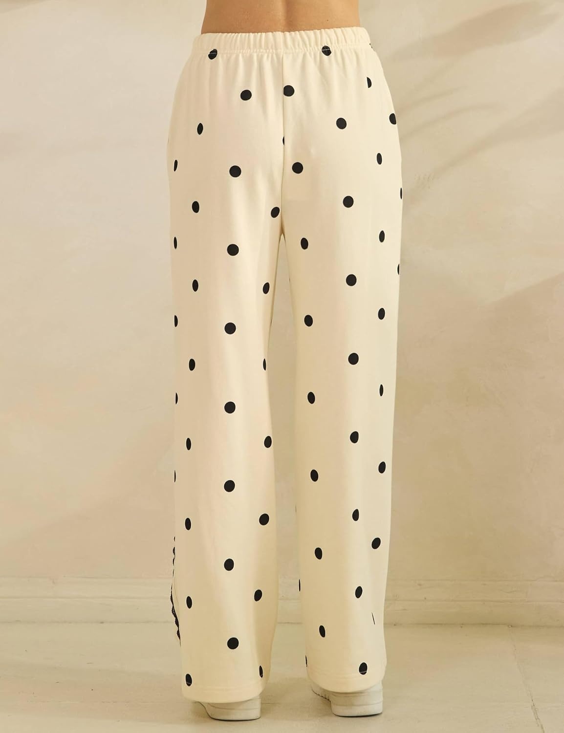 image:imageSpringrain Womens 2 Piece Polka Dot Fall Lounge Set SweatsuitApricotXL Side Lace Trim Detailing Elastic Drawstring Waistband Side Pockets Figureflattering Wide Leg Pants Ribbed Cuffs