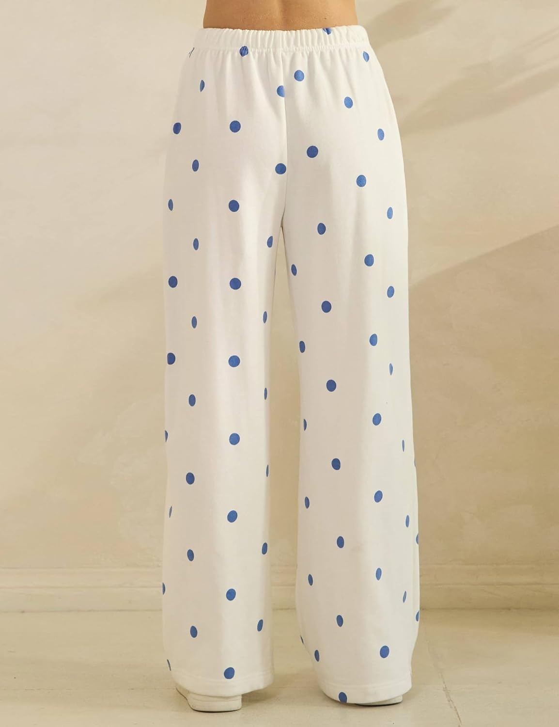 image:imageSpringrain Womens 2 Piece Polka Dot Fall Lounge Set SweatsuitBeigeL Side Lace Trim Detailing Elastic Drawstring Waistband Side Pockets Figureflattering Wide Leg Pants Ribbed Cuffs