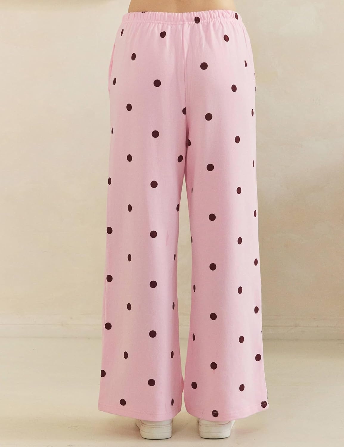 image:imageSpringrain Womens 2 Piece Polka Dot Fall Lounge Set SweatsuitPinkL Side Lace Trim Detailing Elastic Drawstring Waistband Side Pockets Figureflattering Wide Leg Pants Ribbed Cuffs
