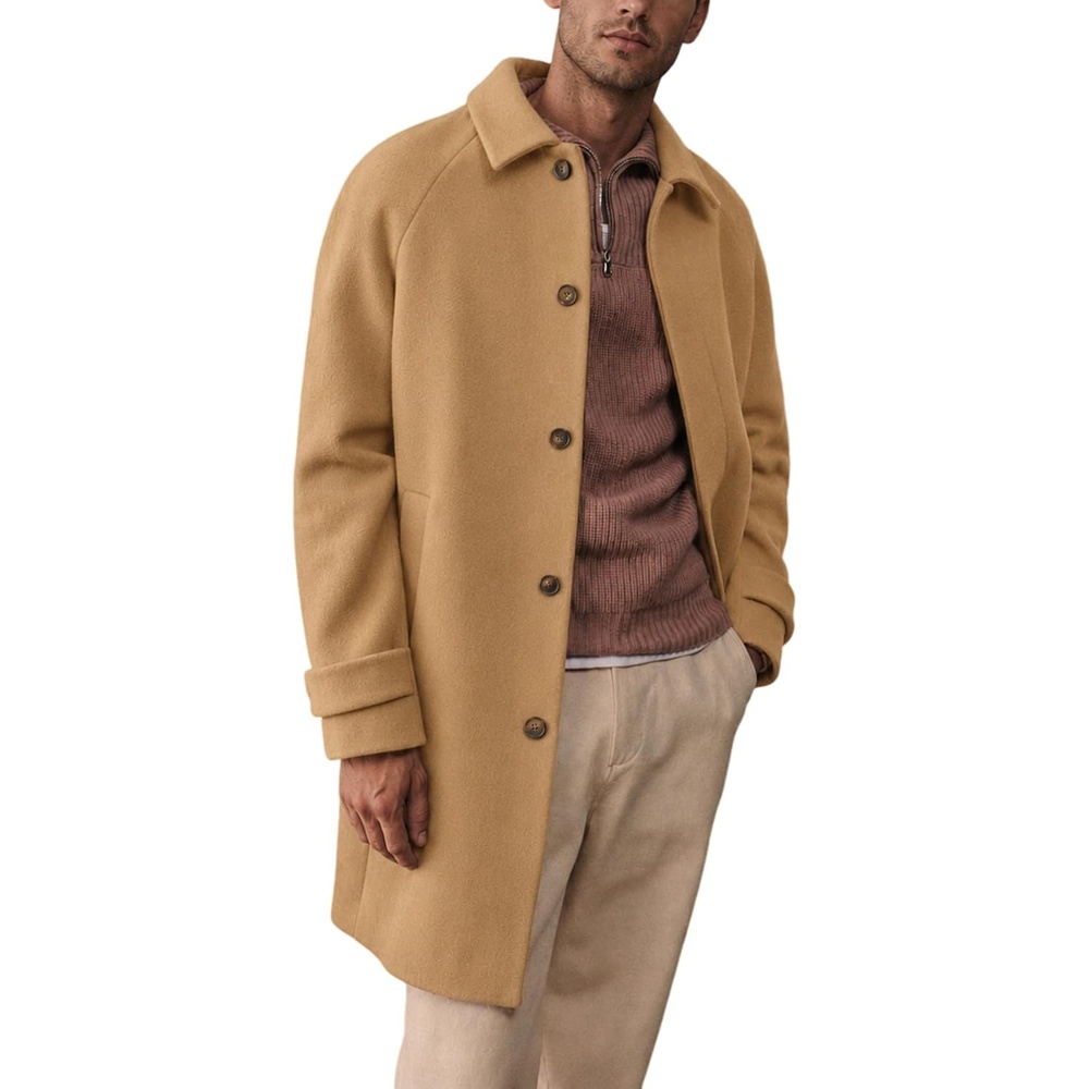 image:imageSpringrain Mens Collar Wool Blend Pea Coat Warm Winter OvercoatsKhaki
