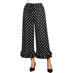 Springrain Women’s Polka Dot Ruffle Hem Wide Leg Cropped Pants(Black)