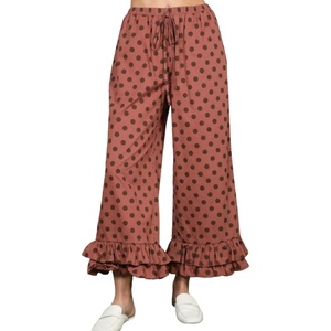 Springrain Women’s Polka Dot Ruffle Hem Wide Leg Cropped Pants(Brown)